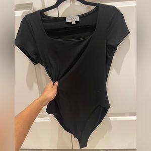 Square neck black short sleeve bodysuit